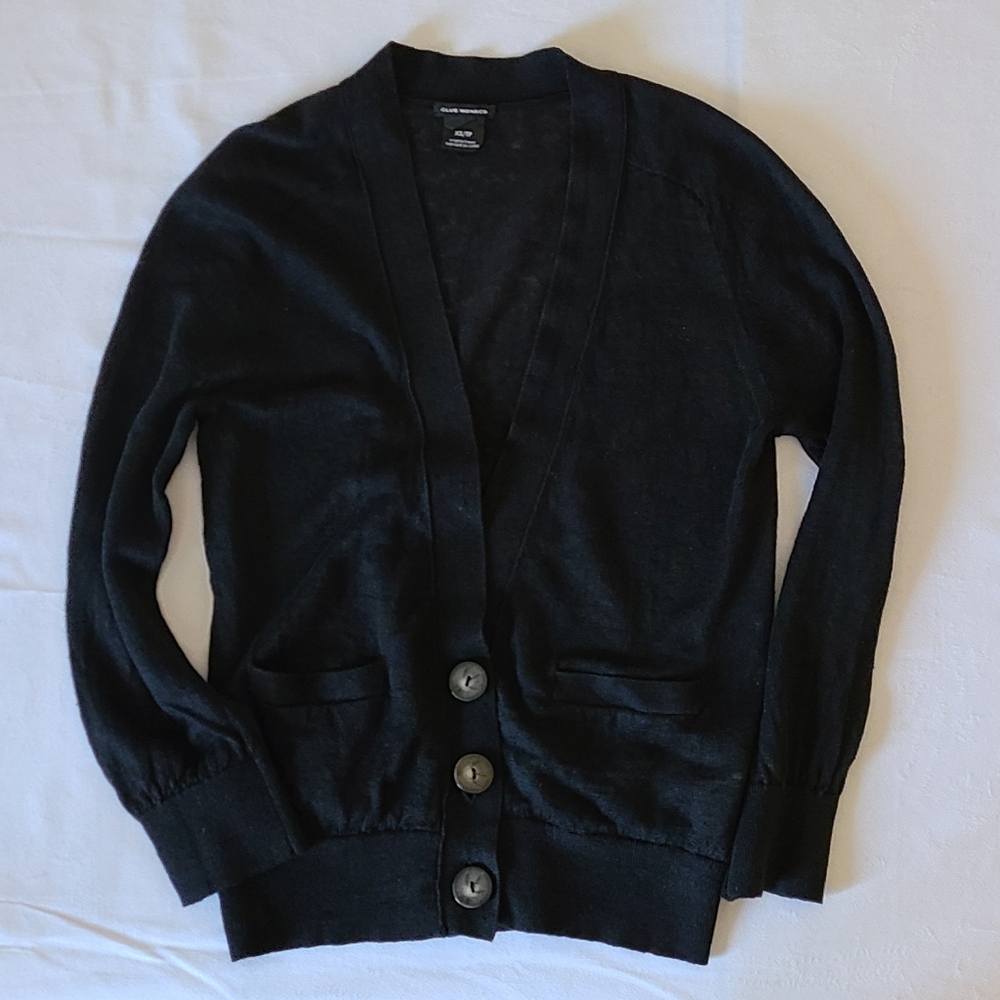 Club Monaco Black 100% Linen Cardigan XS Quarter Sleeve Lightweight